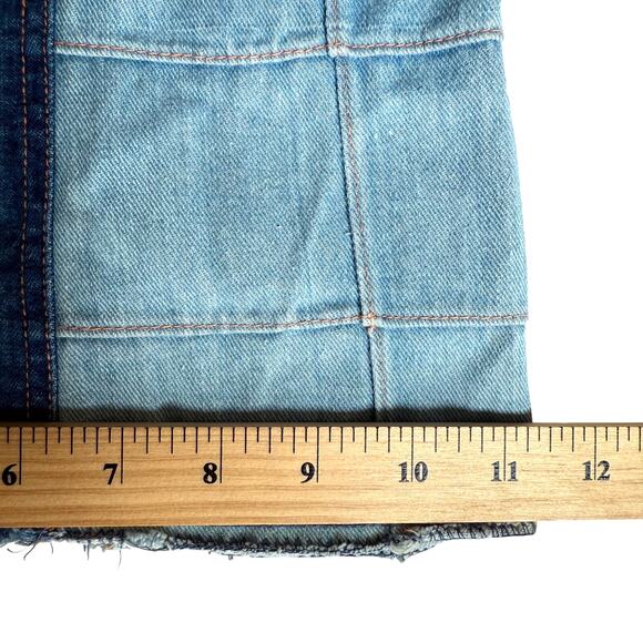 VTG 70s Flare Jeans Mens 32x34 Blue Denim Two Tone High Rise Festival Boho - Picture 6 of 8